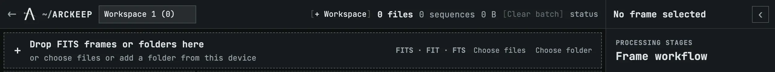 The engine toolbar and the drop area with Choose files and Choose folder.
