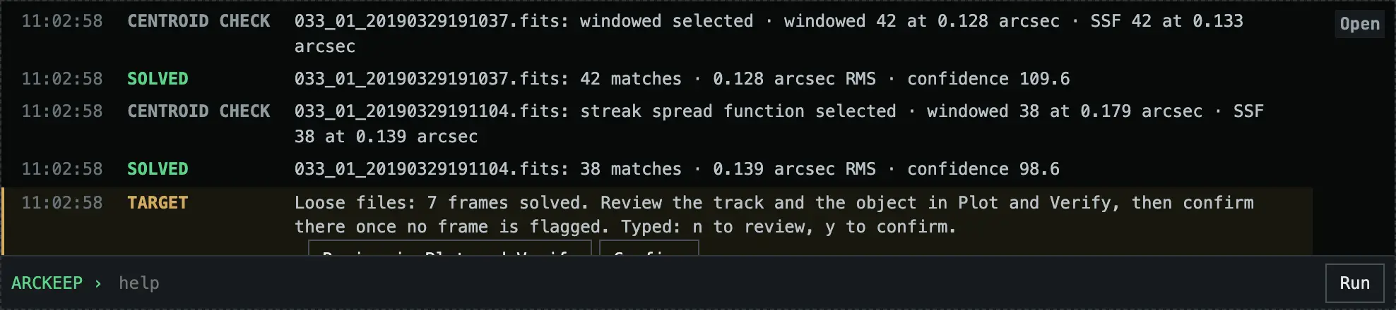 The terminal ending with a highlighted prompt and two buttons: Review in Plot and Verify, and Confirm.